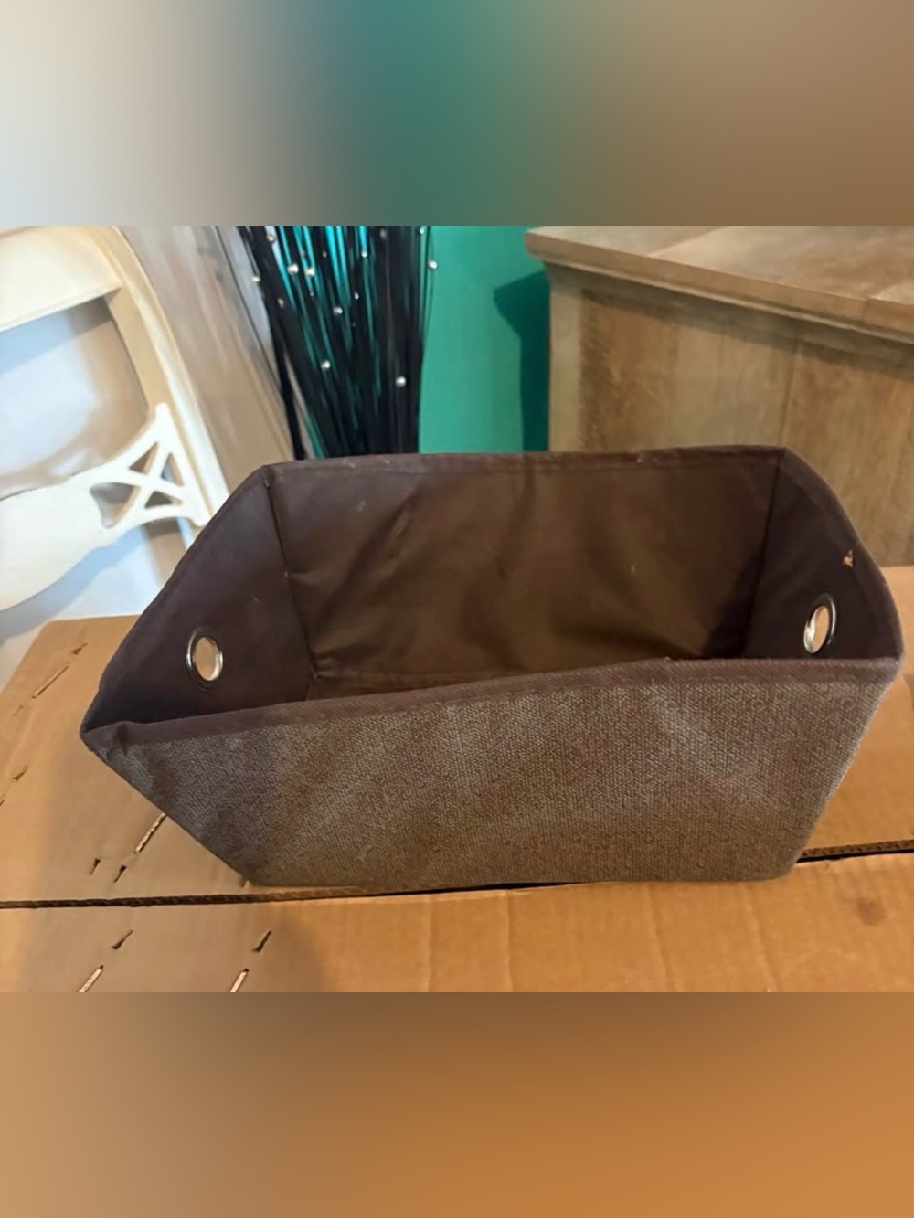 Brown Fabric Storage Bin with Metal Eyelets - Home Accents